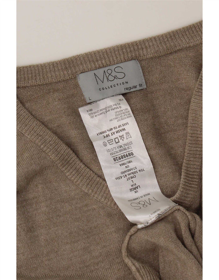 Marks & Spencer Pull coupe classique à col en V pour homme, grand, beige, acrylique