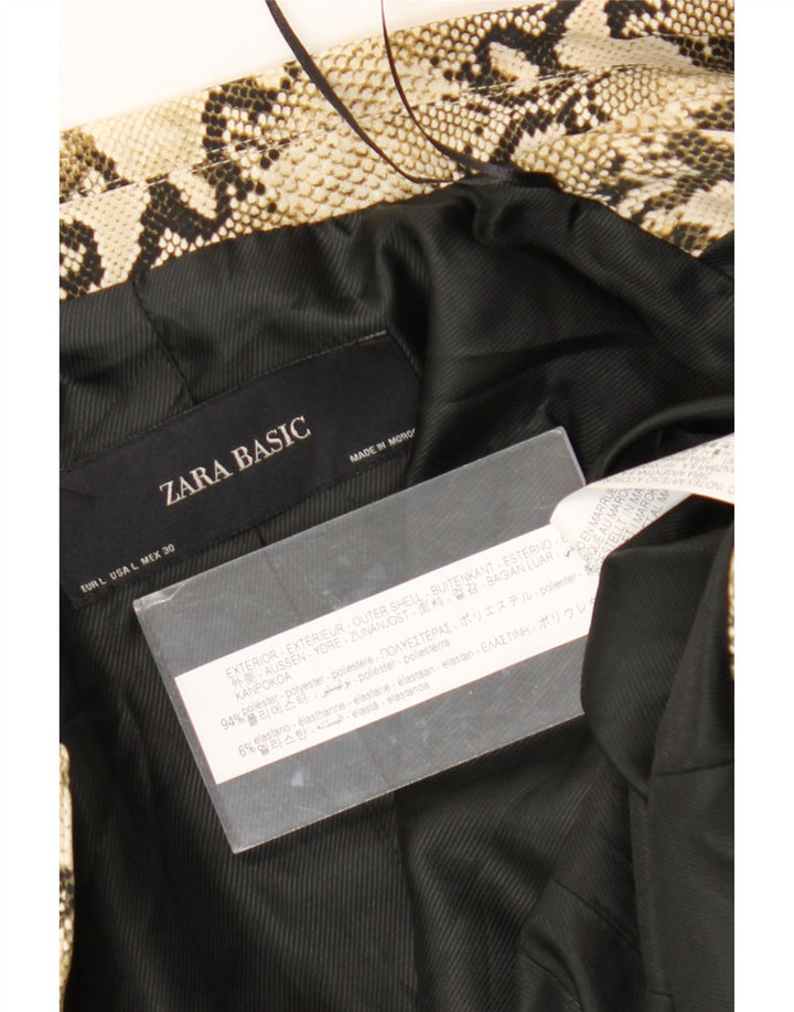 Zara Femme Blazer Veste UK 14 Grand Beige Imprimé Animal Polyester