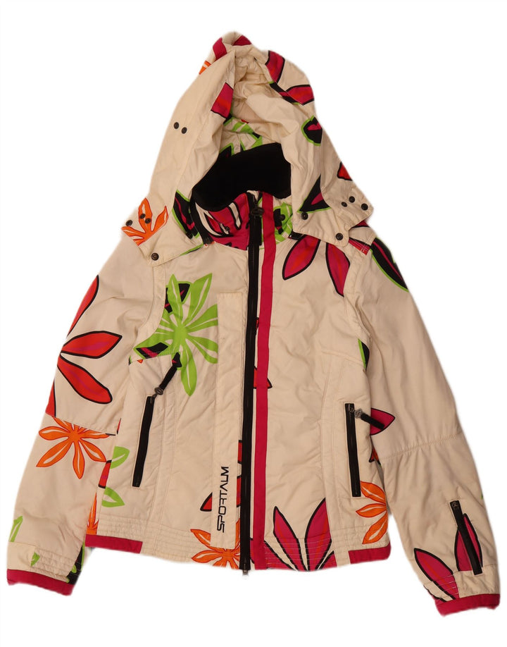 Sportalm Veste de ski à capuche pour femme EU 38 Medium Off White Floral Polyamide
