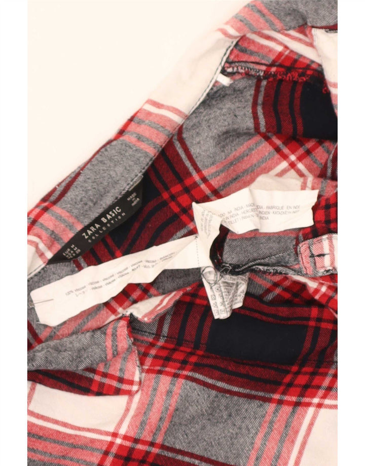 Zara Chemise longue en flanelle pour femme UK 14 Viscose à carreaux rouge moyen