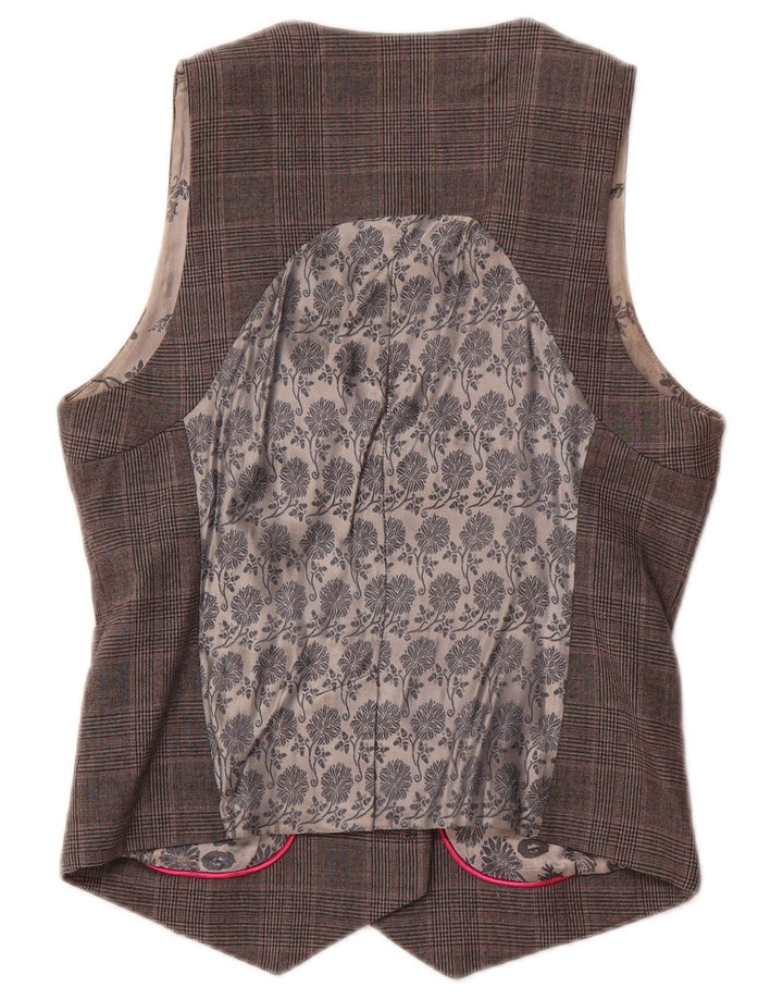 TED BAKER Gilet croisé pour femme Taille 2 Petite laine à carreaux gris