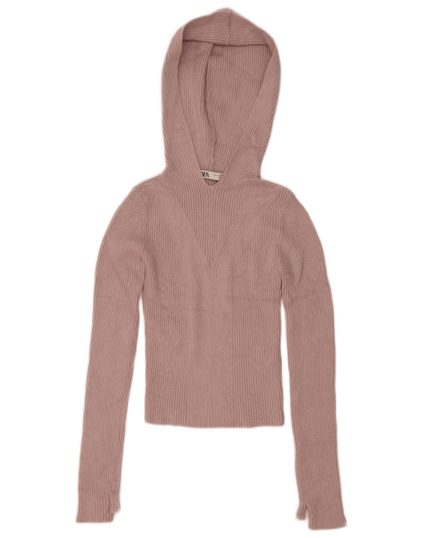 Zara Pull court à capuche pour femme UK 12 Viscose rose moyen