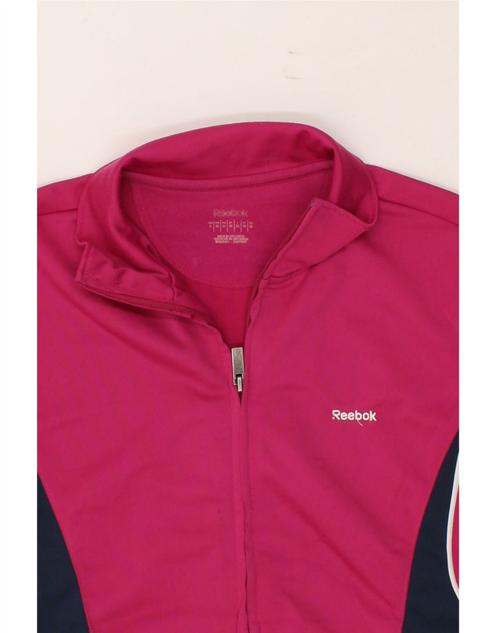 REEBOK Womens Tracksuit Top Jacket UK 14 Large Pink Colourblock Polyester Vintage Reebok and Second-Hand Reebok from Messina Hembry 