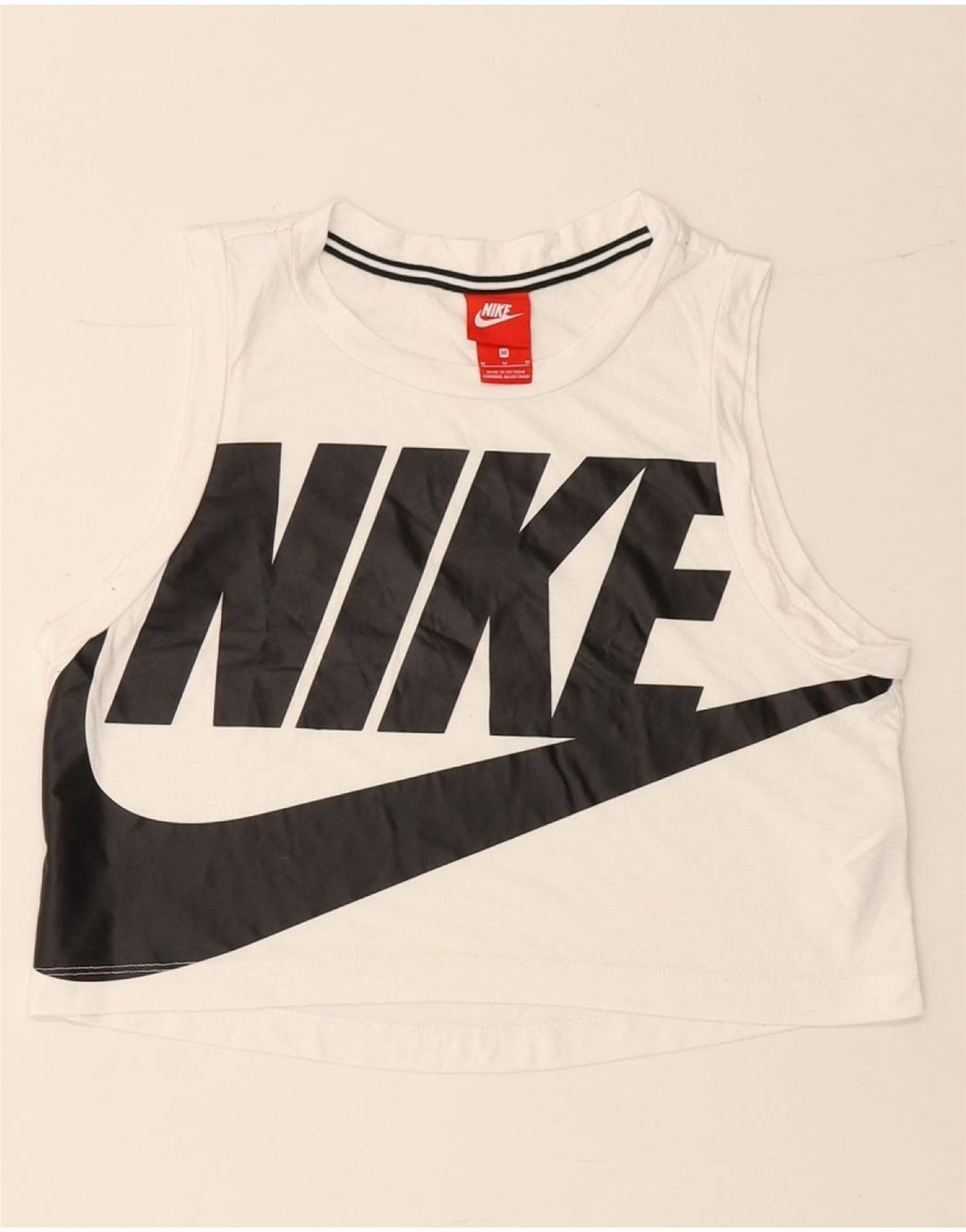 NIKE Débardeur court graphique pour femme UK 14 Polyester blanc moyen