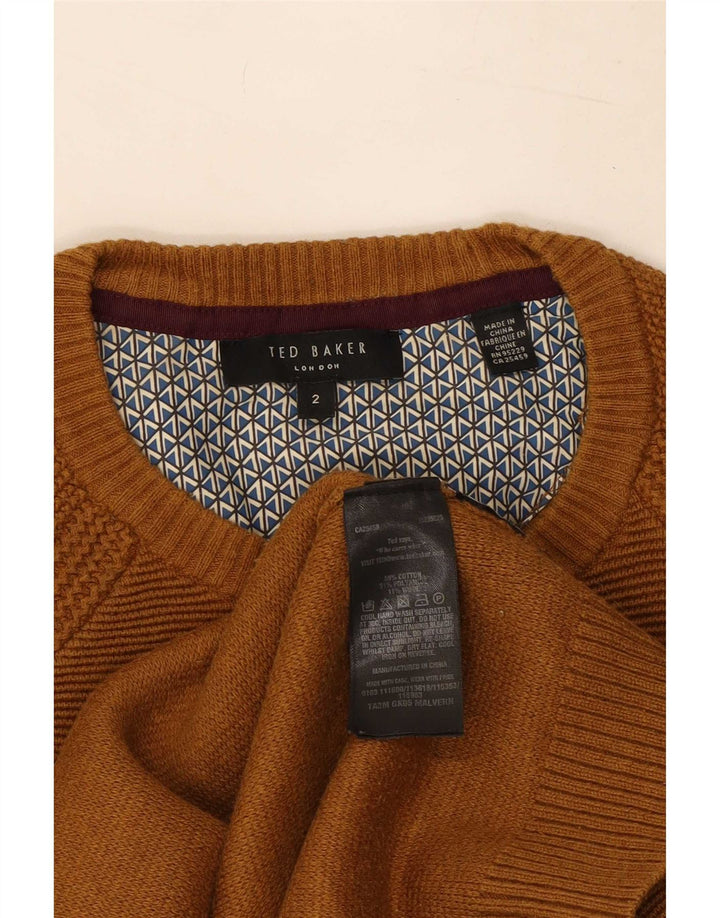 Ted Baker Pull col rond pour homme Taille 2 Petit coton beige