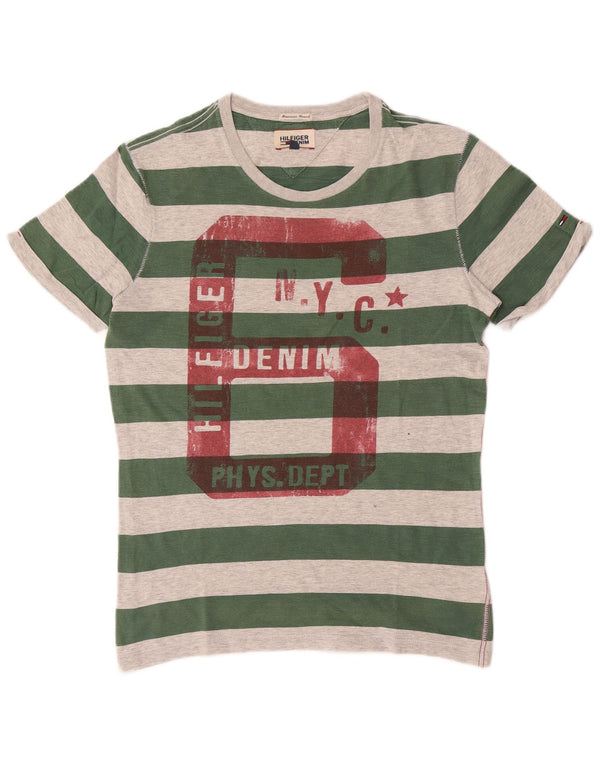 Tommy Hilfiger T-shirt graphique pour homme en coton rayé vert petit