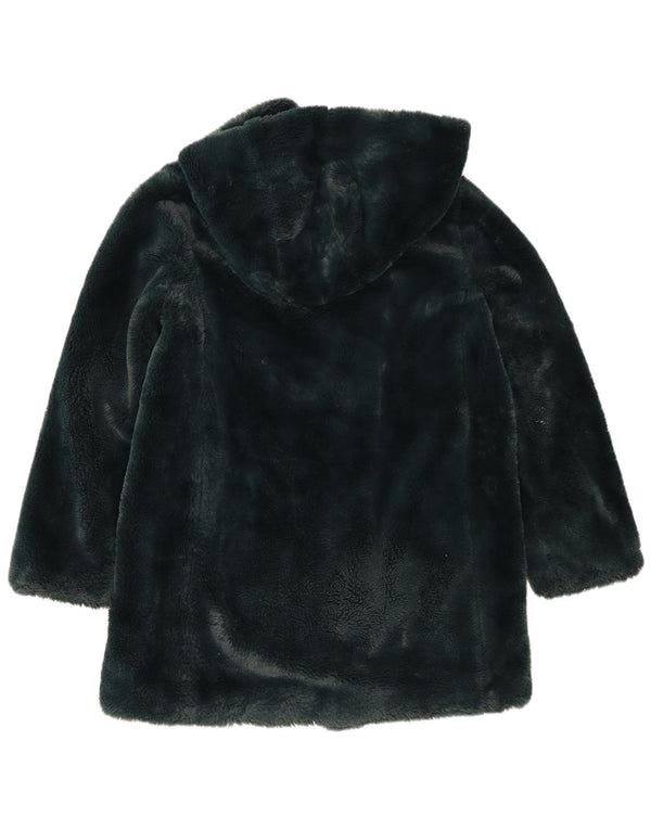 Dkny Manteau surdimensionné à capuche en fausse fourrure pour femme UK 6 XS Vert Polyester