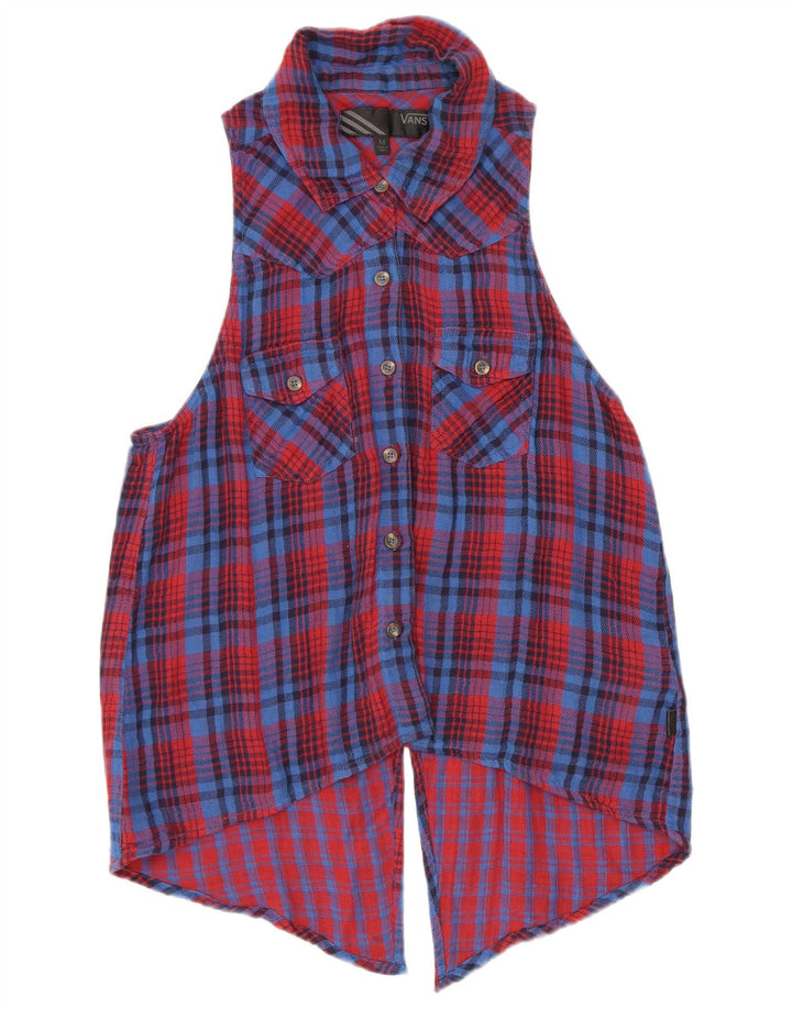 Vans Chemisier sans manches pour femme UK 12 en coton à carreaux rouge moyen