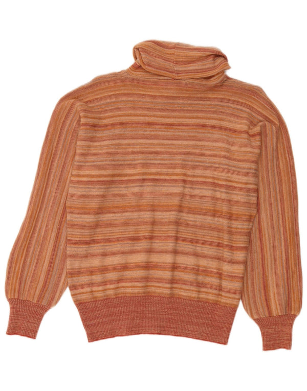 vintage Femme Roll Neck Jumper Pull IT 44 Moyen Orange Rayé