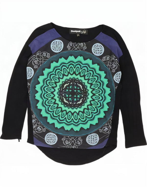 Desigual Haut graphique à manches longues pour femme UK 14 Medium Noir Paisley Viscose
