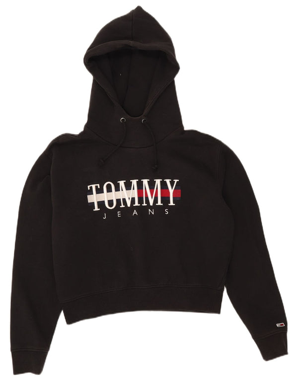 Tommy Hilfiger Pull à capuche court graphique pour femme UK 10 Petit Noir