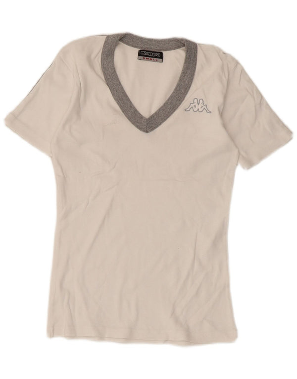 Kappa T-Shirt Femme Top UK 8 Small Blanc Colourblock
