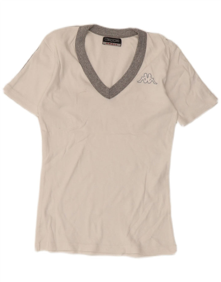 Kappa T-Shirt Femme Top UK 8 Small Blanc Colourblock