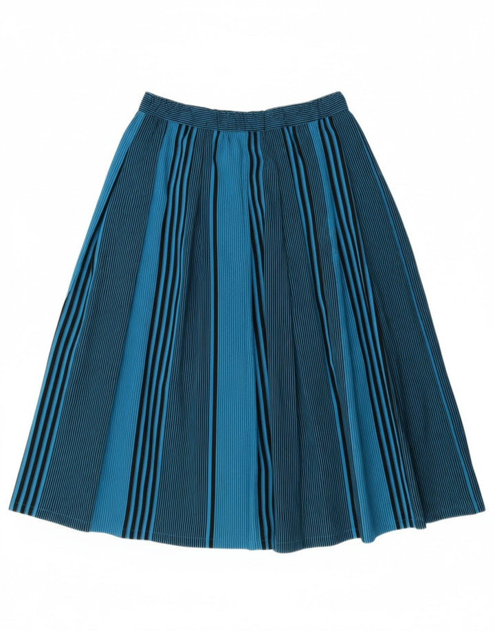 VINTAGE Jupe Plissée Femme IT 44 Moyen W32 Polyester Rayé Bleu