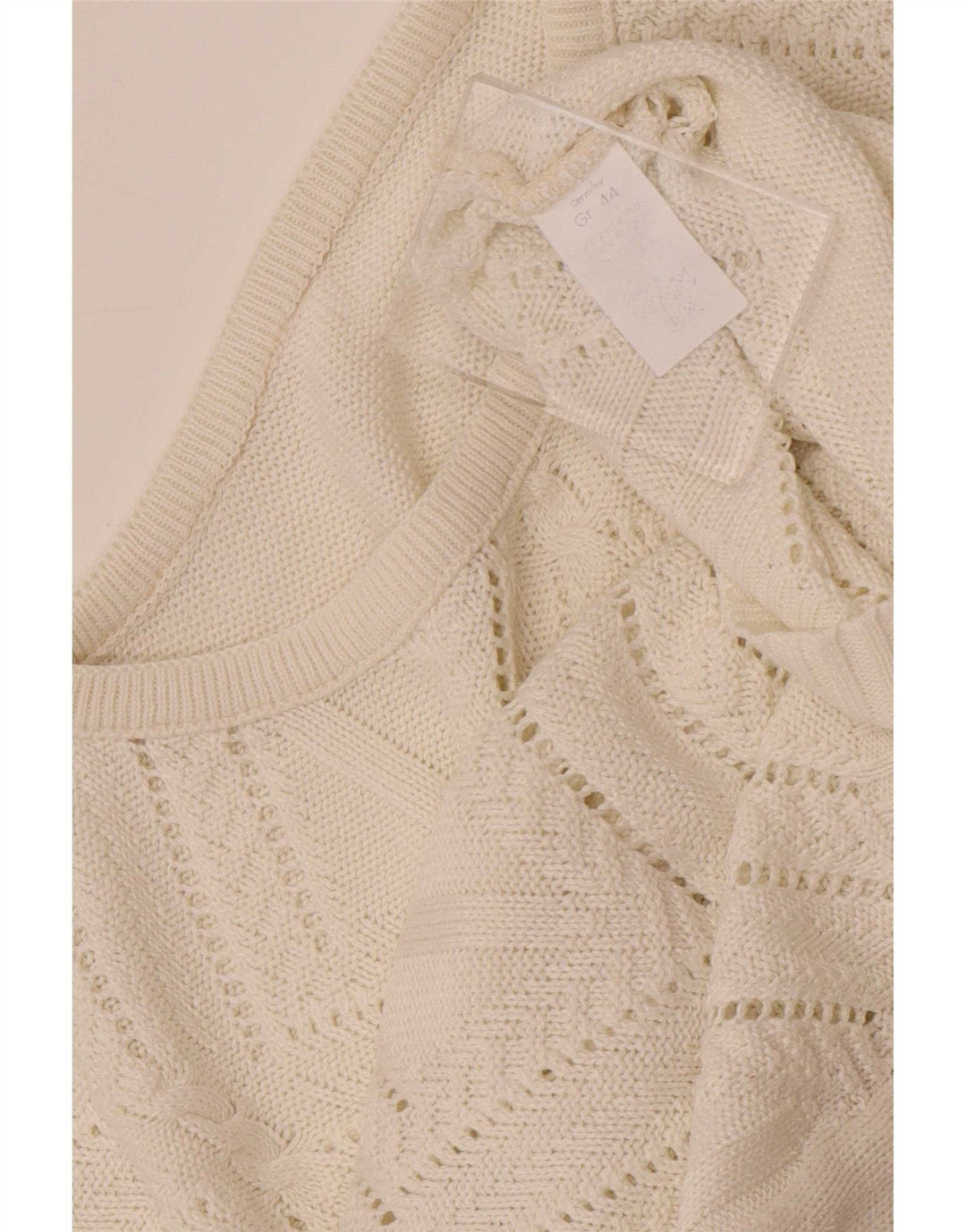 vintage Womens Crew Neck Jumper Pull UK 14 Moyen Blanc Géométrique