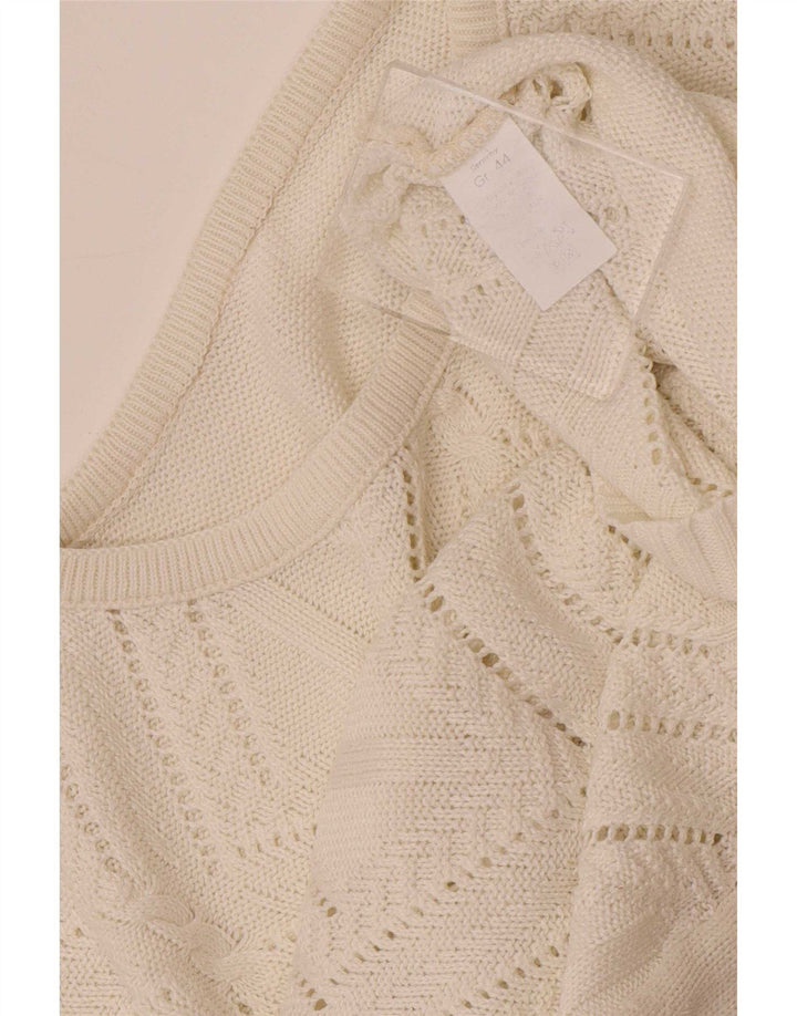 vintage Womens Crew Neck Jumper Pull UK 14 Moyen Blanc Géométrique