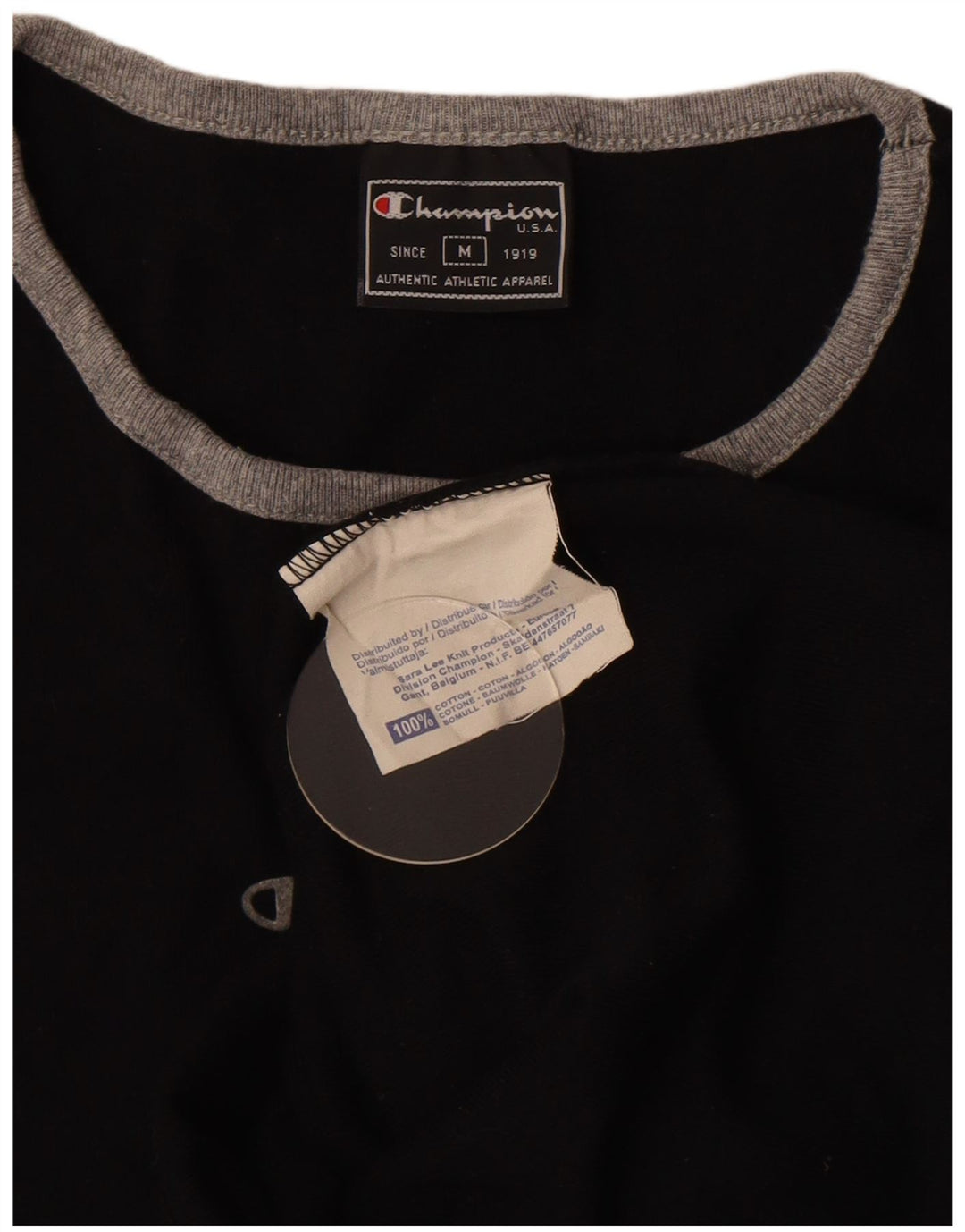 Champion T-Shirt Femme Top UK 12 Medium Noir Coton
