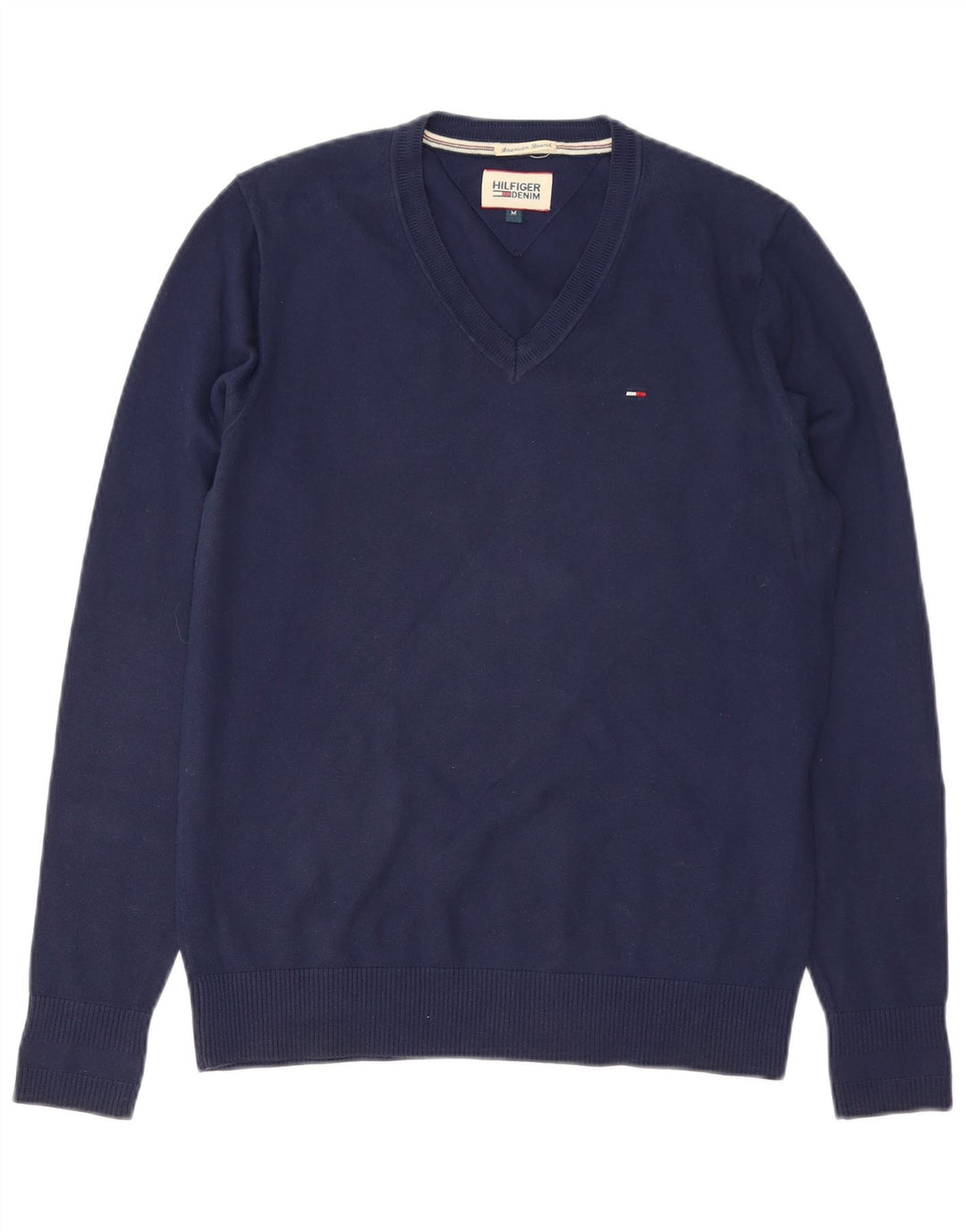 TOMMY HILFIGER Pull Col V Homme Bleu Marine Moyen Coton