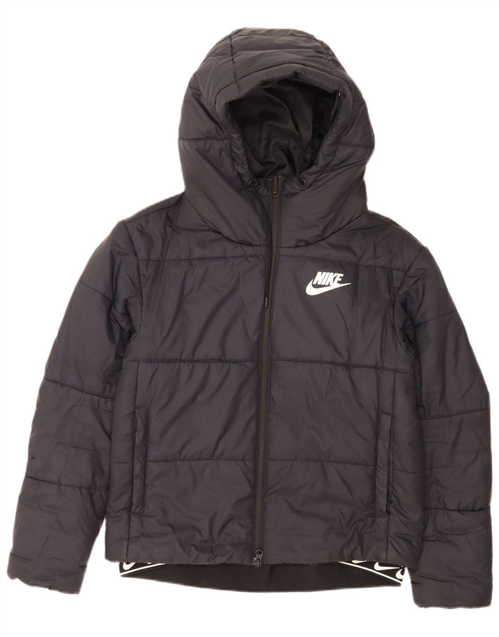 Nike Veste matelassée à capuche graphique pour femme UK 10 Small Noir Polyester