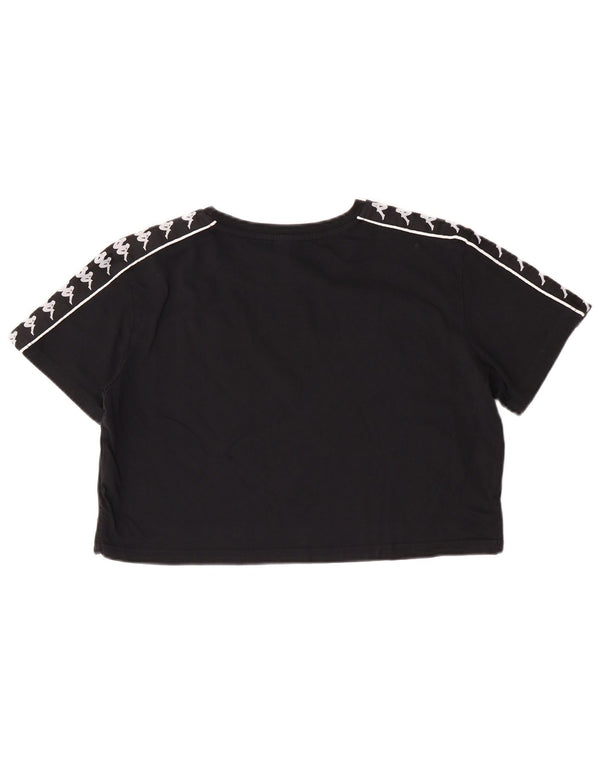 Kappa Womens Crop Graphic T-Shirt Top UK 14 Coton Noir Moyen