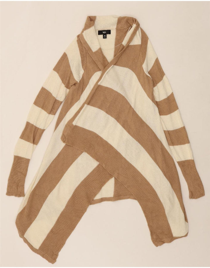 MOSSIMO Womens Asymmetric Open Cardigan Sweater UK 12 Medium Brown Striped Vintage Mossimo and Second-Hand Mossimo from Messina Hembry 