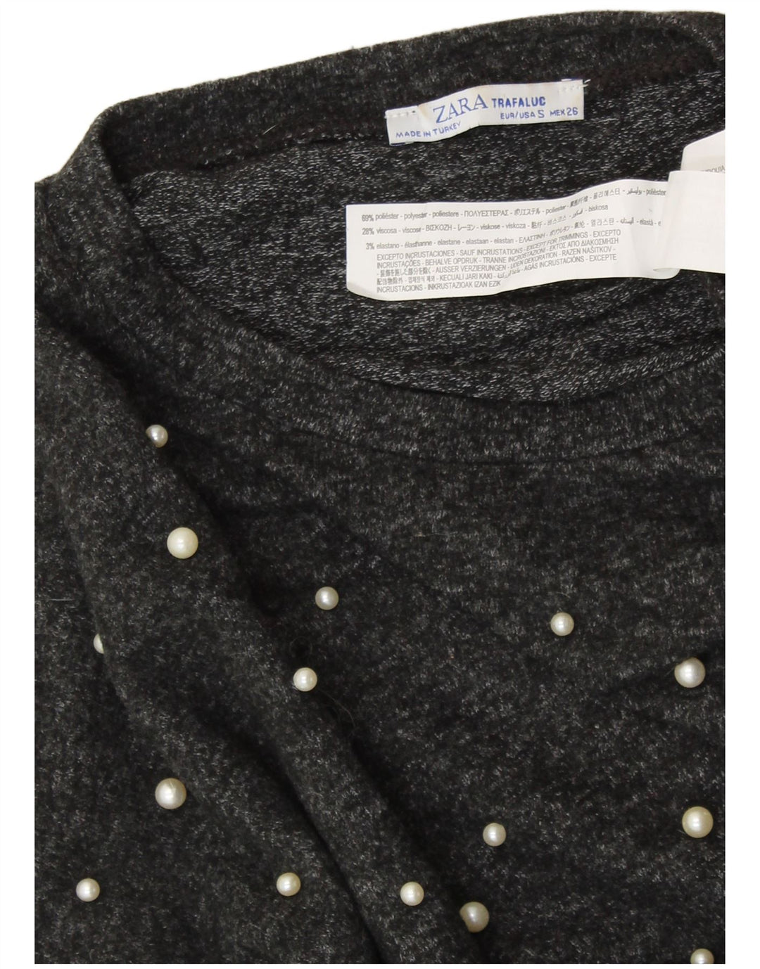 ZARA Femme Haut Court Oversize Manches 3/4 UK 10 Petit Gris Viscose