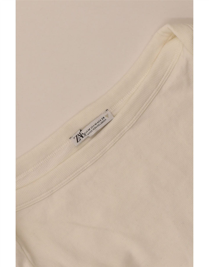 Zara Femme Crop Top Manches Longues UK 12 Medium Off White