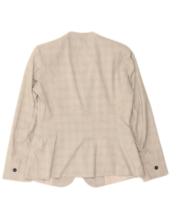 ZARA Veste blazer 1 bouton pour femme EU 40 Gris moyen à carreaux Polyester