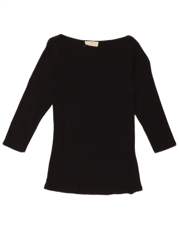 Zara Femme Top Manches 3/4 UK 8 Small Noir Coton