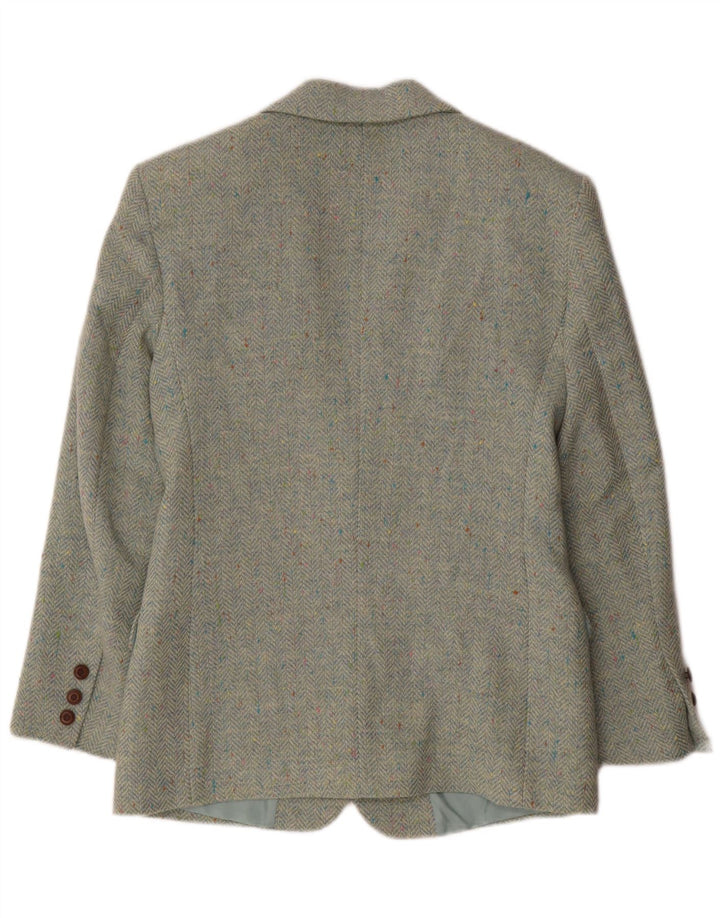 vintage Femme 2 Bouton Blazer Veste IT 42 Laine à chevrons vert moyen