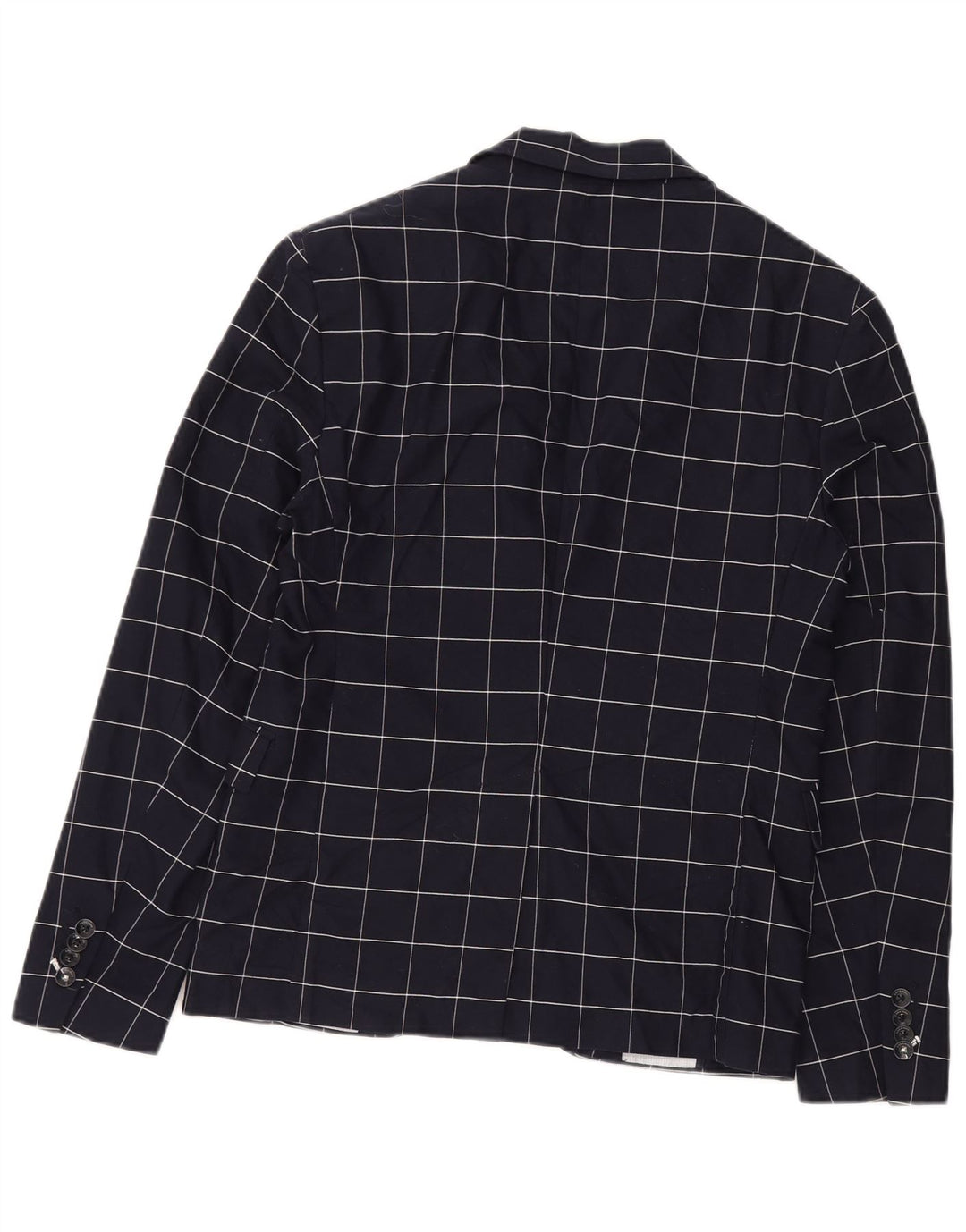 Zara Veste Blazer 2 Boutons Homme EU 46 Petit Bleu Marine à Carreaux Coton
