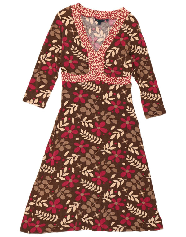 BODEN Robe trapèze à manches longues pour femme UK 10 Petit Marron Floral Bohème