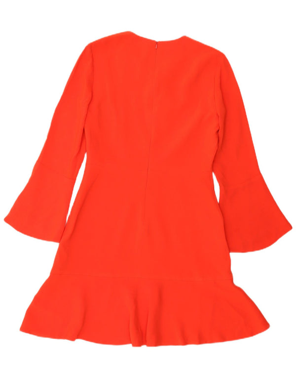 Karen Millen Robe trapèze à manches longues pour femme UK 10 Petit triacétate rouge