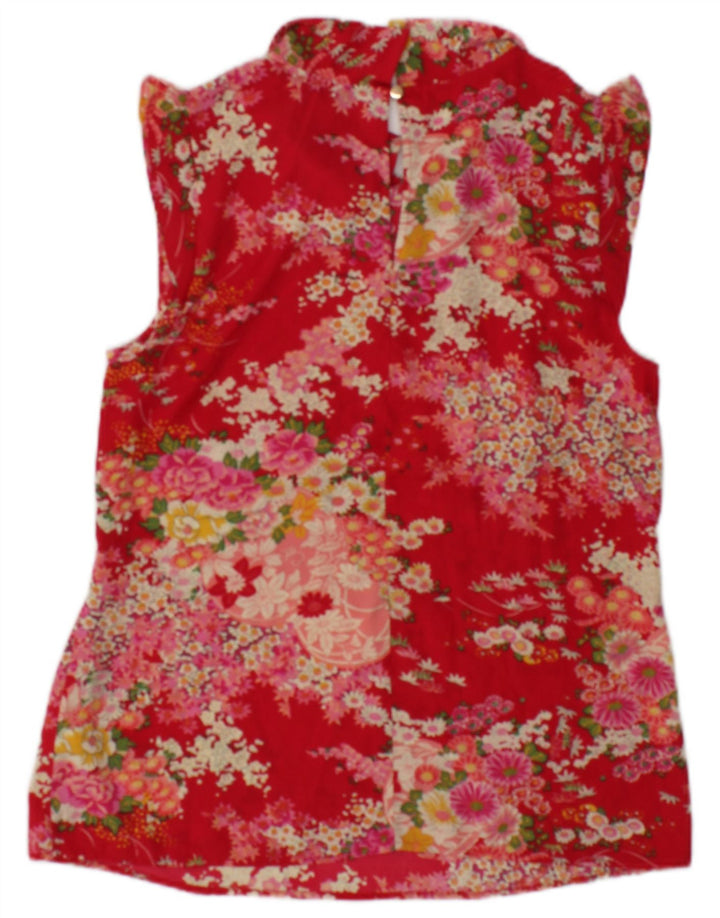 Oasis Chemisier sans manches pour femme UK 10 Petit rouge floral en polyester