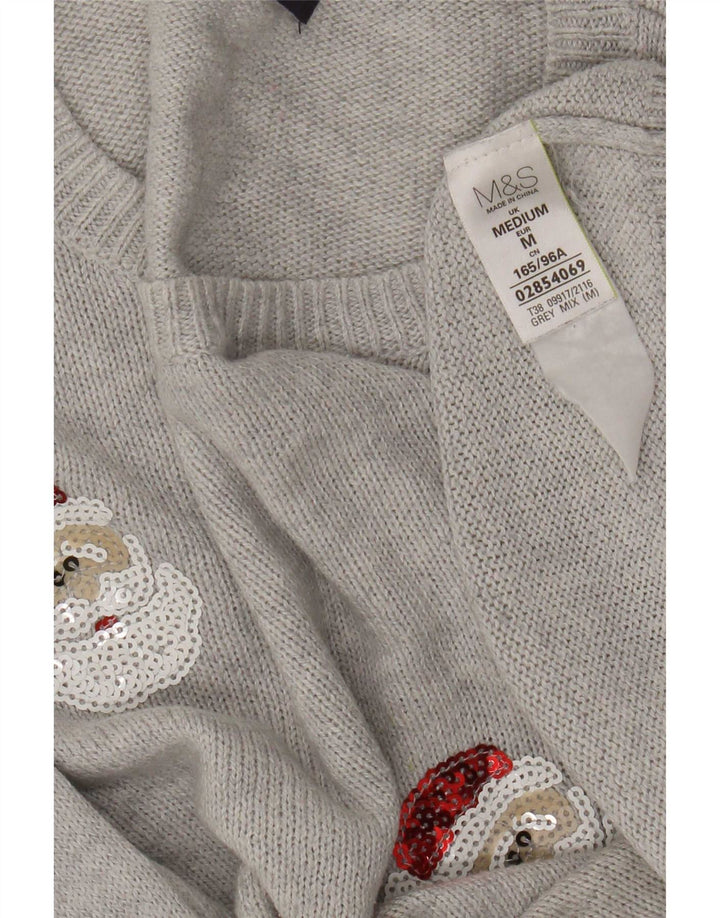 Marks & Spencer Pull à col rond pour femme UK 14 Gris moyen Noël
