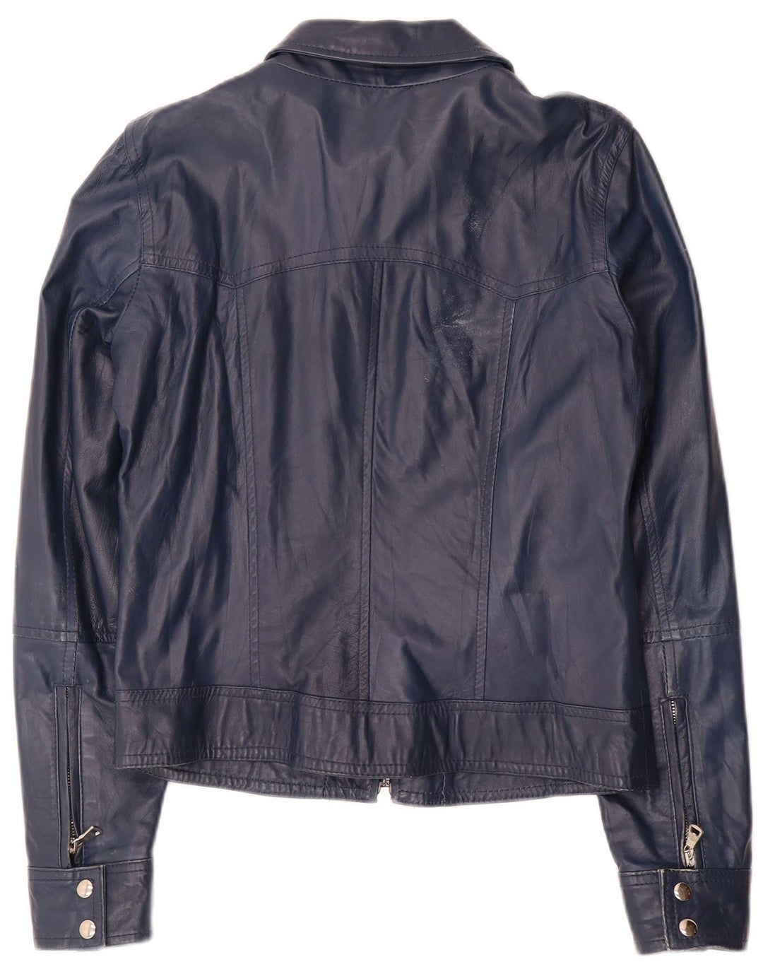 veste en cuir crop femme vintage UK 14 Grand cuir bleu marine