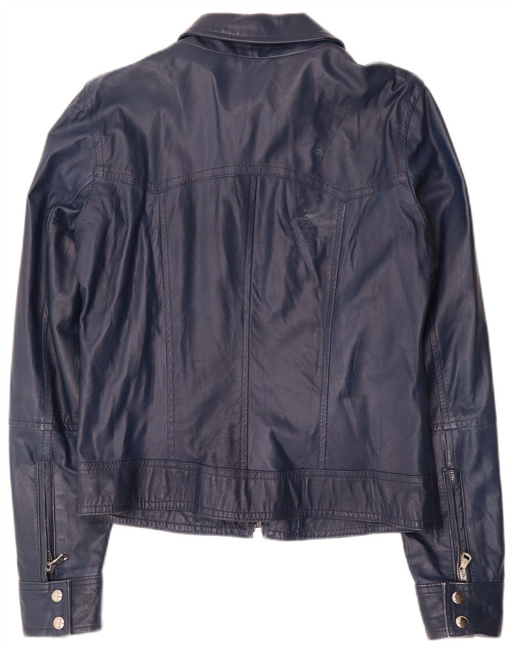 veste en cuir crop femme vintage UK 14 Grand cuir bleu marine