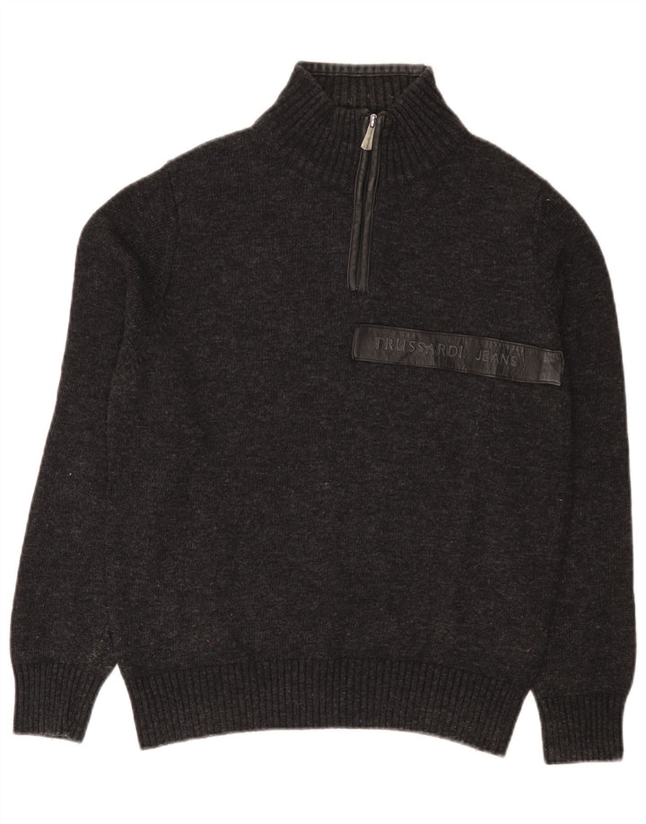 Trussardi Jeans Pull Col Zippé Petit Gris Laine Homme