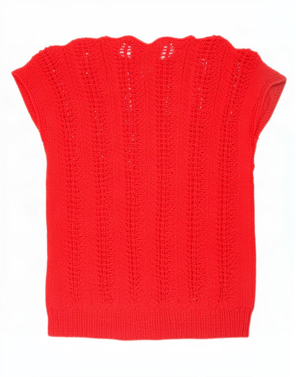 vintage Femmes Voir À Travers Gilet Débardeur UK 12 Rouge Moyen