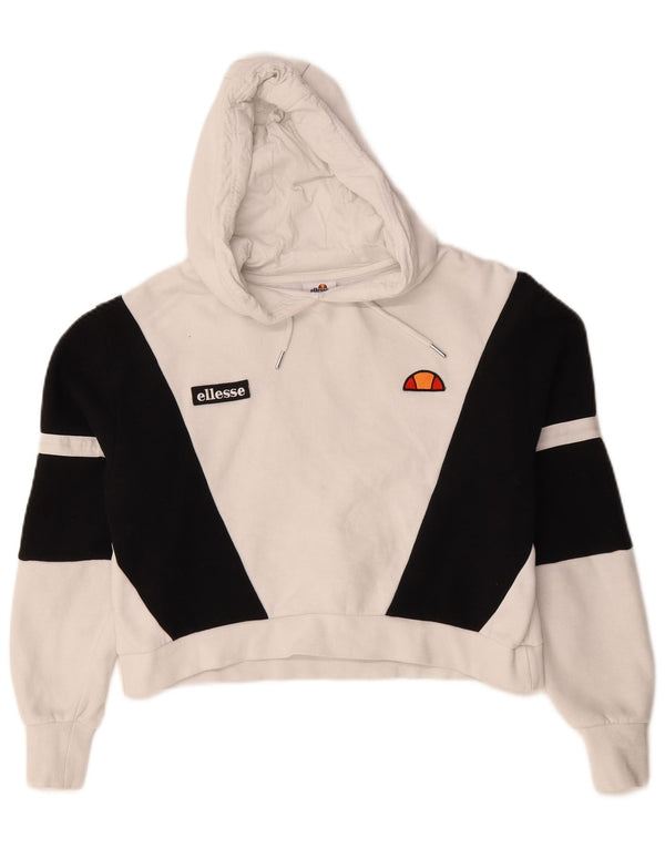 Ellesse Pull à capuche court surdimensionné pour femme UK 8 Small Blanc Colorblock