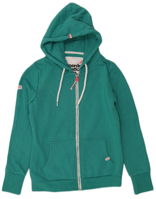 SUPERDRY Pull à capuche zippé pour femme UK 12 Coton vert moyen