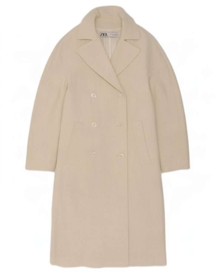 Zara Manteau croisé pour femme UK 14 Medium Blanc Viscose