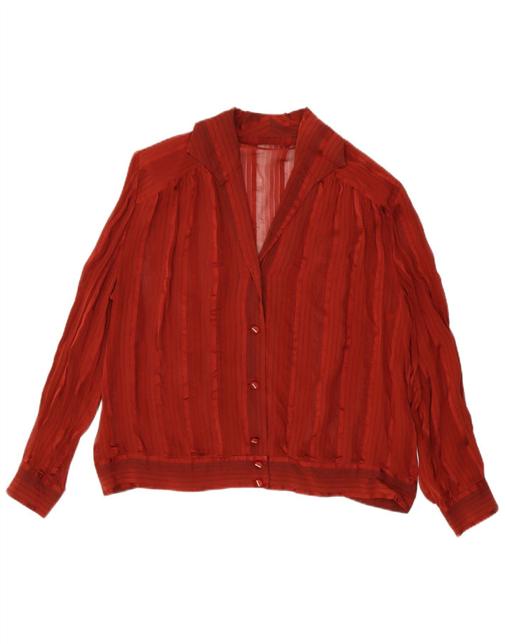 vintage Femme Chemise Blouse UK 16 Grand Maroon Rayé