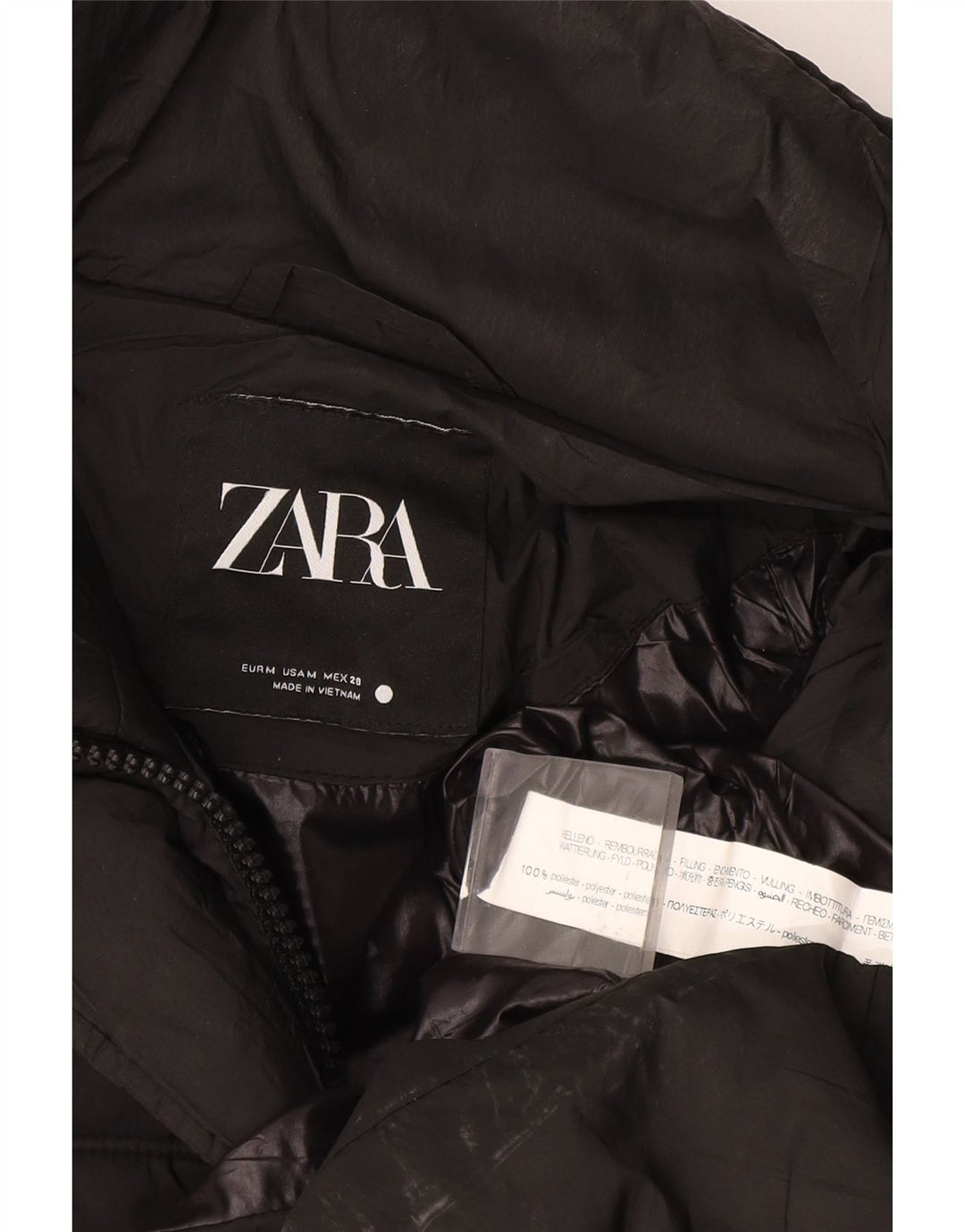 Zara Manteau rembourré à capuche pour femme UK 14 Polyester noir moyen