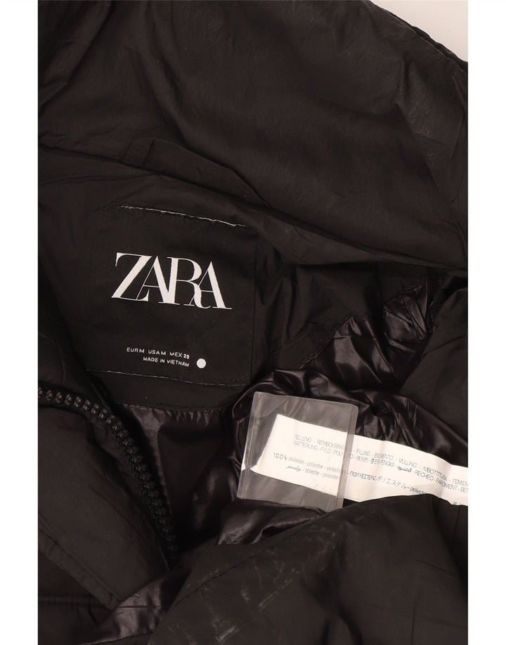 Zara Manteau rembourré à capuche pour femme UK 14 Polyester noir moyen