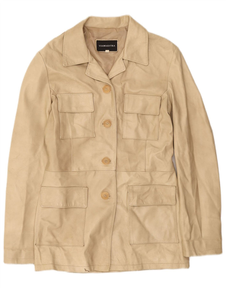 Viamaestra Veste en cuir pour femme UK 12 Cuir beige moyen
