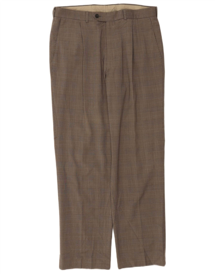 Marks & Spencer Pantalon de costume pour homme W34 L30 Beige pied-de-poule