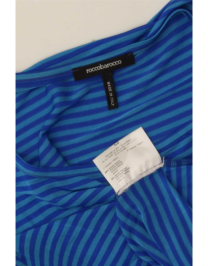 Roccobarocco T-Shirt Femme Top US 8 Acétate Rayé Bleu Moyen