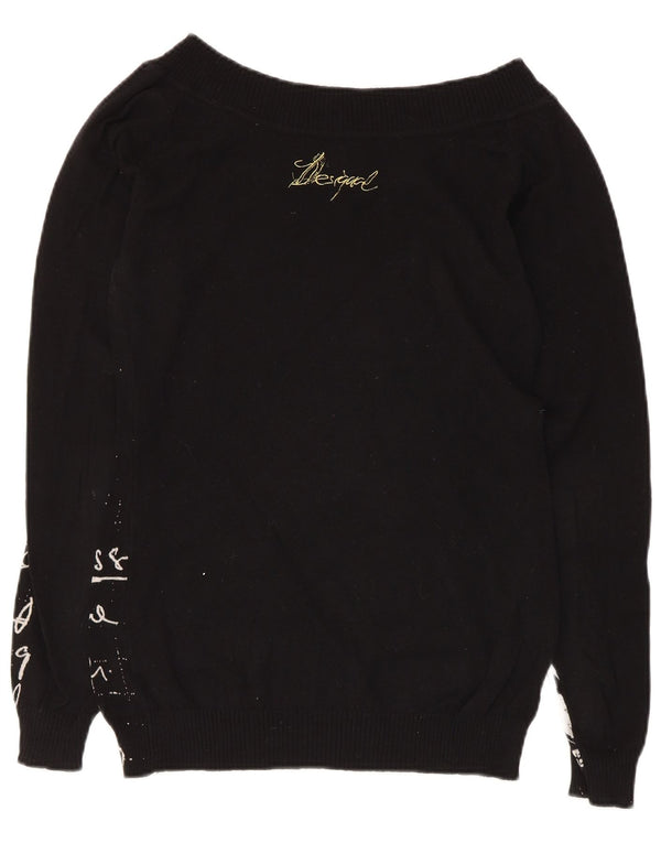 Desigual Pull graphique à col bateau pour femme UK 12 en coton noir moyen