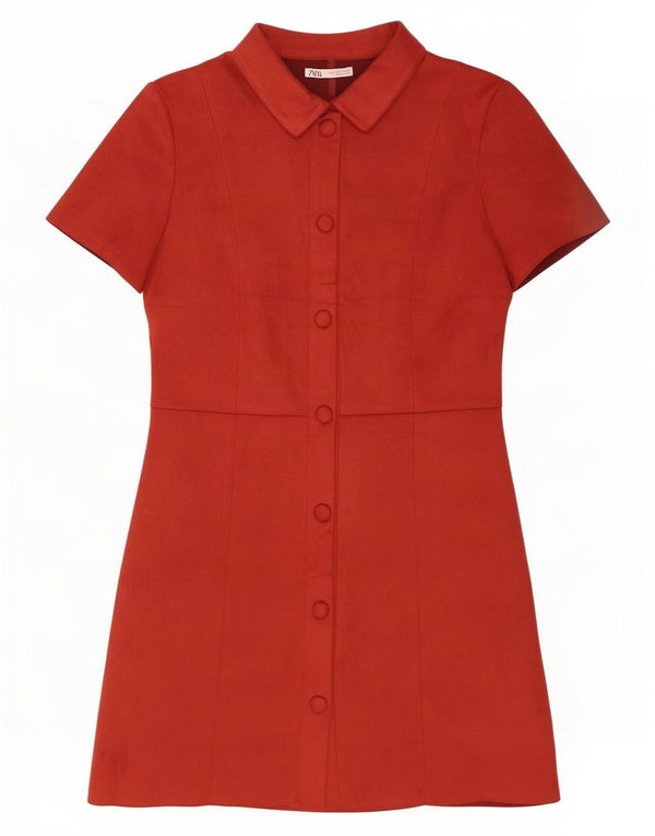 Zara Womens Faux Leather Shirt Dress UK 10 Small Burgundy